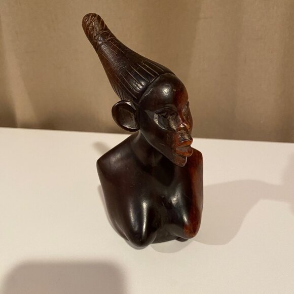 African Woman Carved Ebony Bust 7 Folk Tribal Art Sculpture - Picture 3 of 8